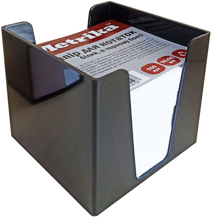 Блок паперу для нотаток, не склеєний, 90х90мм, 900арк, білий, в чорному боксі, Metrika